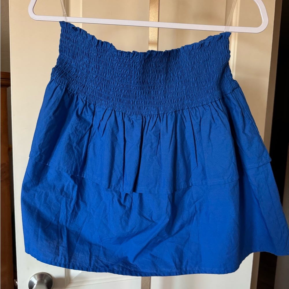 Smocked Tiered Blue Mini Skirt, Hand Made in India
